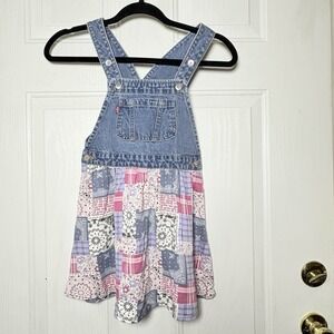 Levi's Country Western Denim Overall Dress Girls 5/6 Patchwork Bottom Adjustable